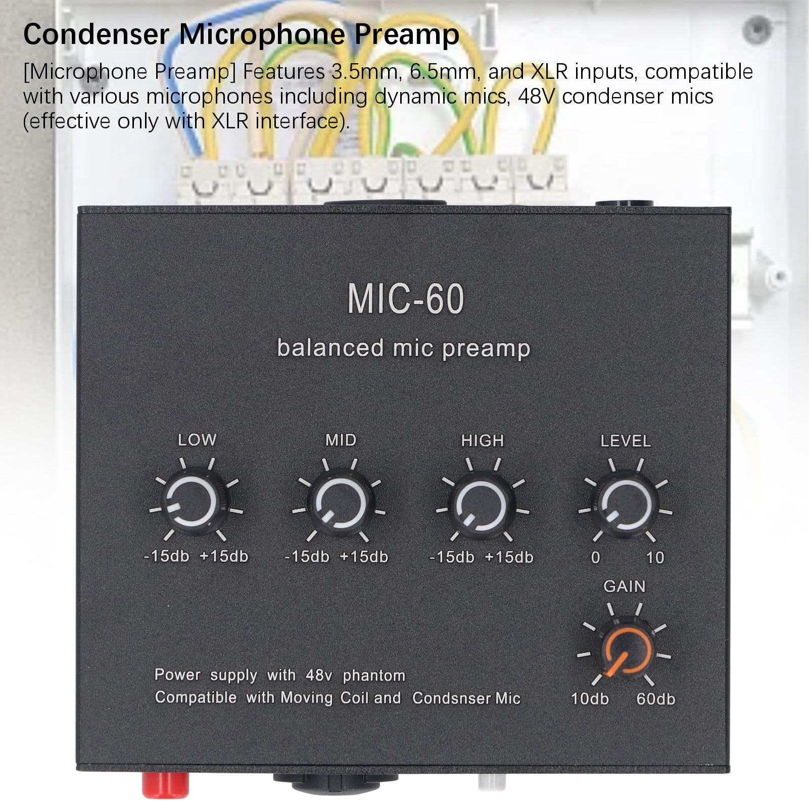 Keenso Amplificatore di Potenza Sonora Portatile con Alimentatore Integrato da 48 V per Musicisti e Impostazioni di Trasmissione, Design Robusto in Metallo