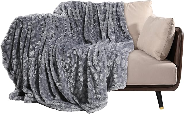Winthome Luxury Faux Fur Throw Blanket, Fluffy Soft Cosy Warm Bed Blanket for Sofa Couch Chair (Grey, 127x152cm)