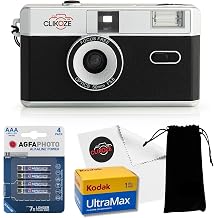 35mm Half Frame Film Camera Starter Bundle with 36 Exp Film, Carrying Case, 4 x AAA Batteries and Lens Cloth - Black