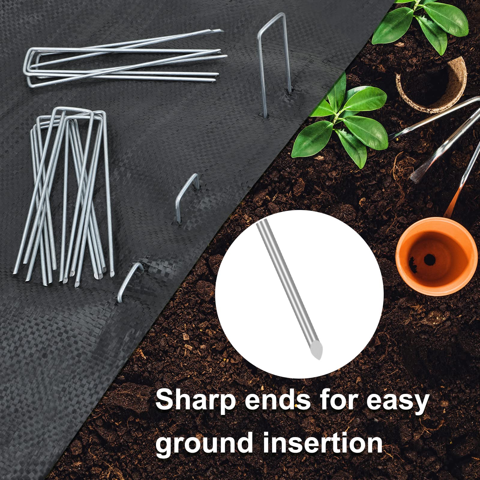 Whonline 400pcs 6 Inch Landscape Staples 11 Gauge, Galvanized Garden Ground Stakes Fabric Staples for Landscaping Fabric Weed Barrier Irrigation Tubing