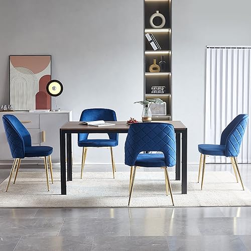 Miniatura 7 de Juego de mesa de comedor de 5 piezas, moderna mesa rectangular de madera duradera con 4 sillas de comedor únicas, respaldo hueco, sillas de cocina