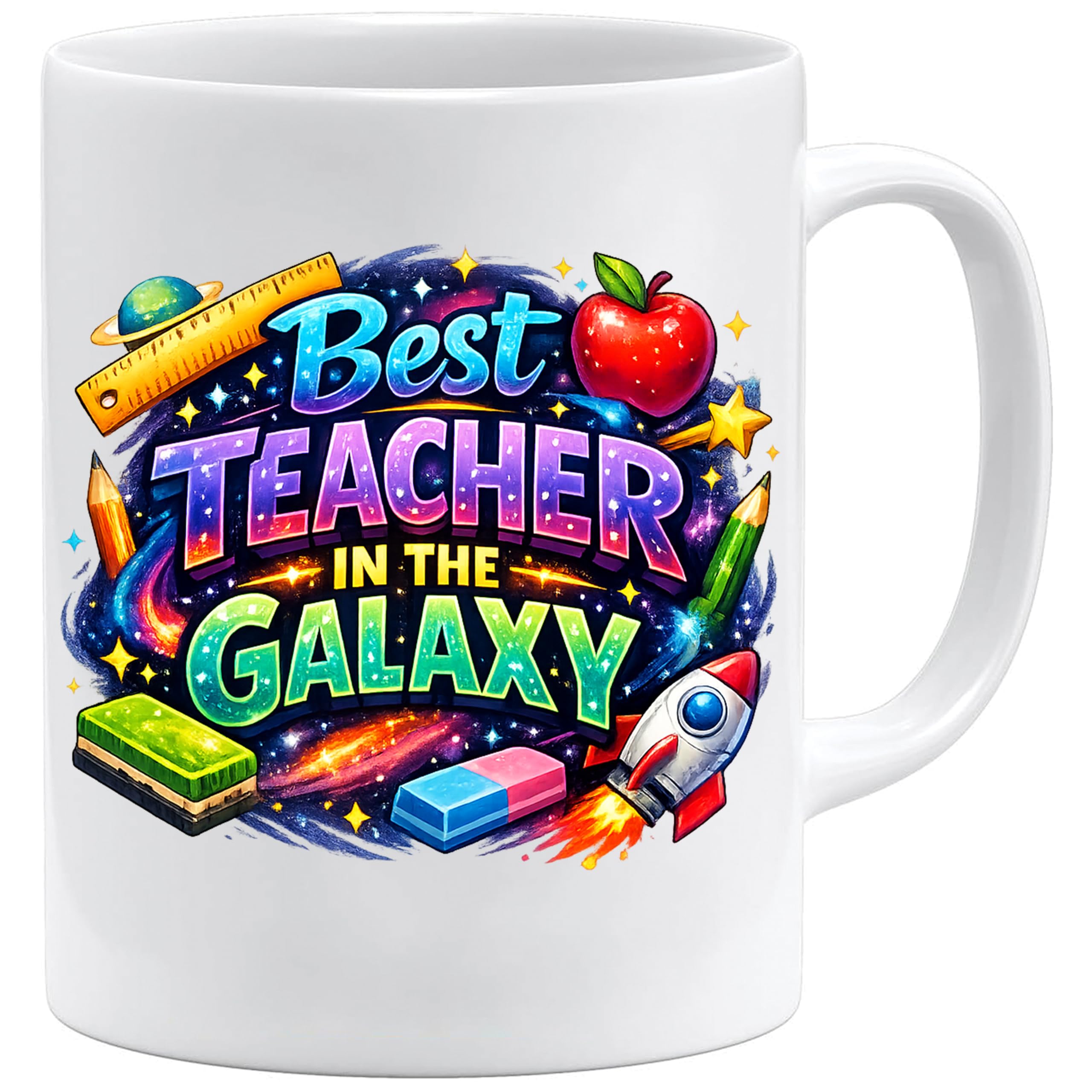 Acen Merchandise Women's White Teacher Mug | Best Teacher In The Galaxy | Teacher Gifts | Teacher Gift Idea End Of Term Present Lovely Teacher Mug