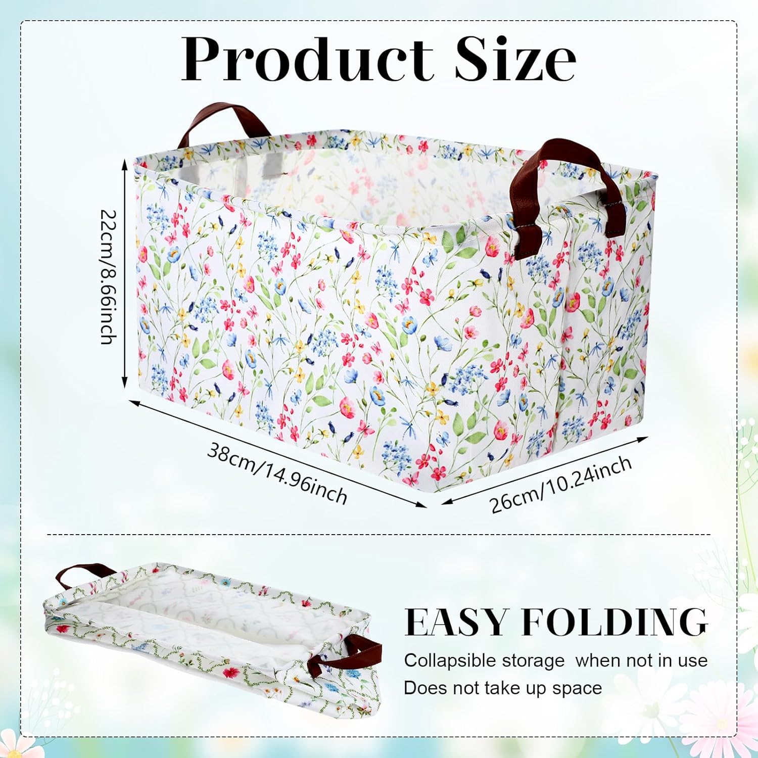 Vesici 6 Pack Large Spring Wildflowers Baskets for Gifts Empty Flower Storage Bins Foldable Floral Storage Basket Rectangular Canvas Boxes with Handle for Books Clothes