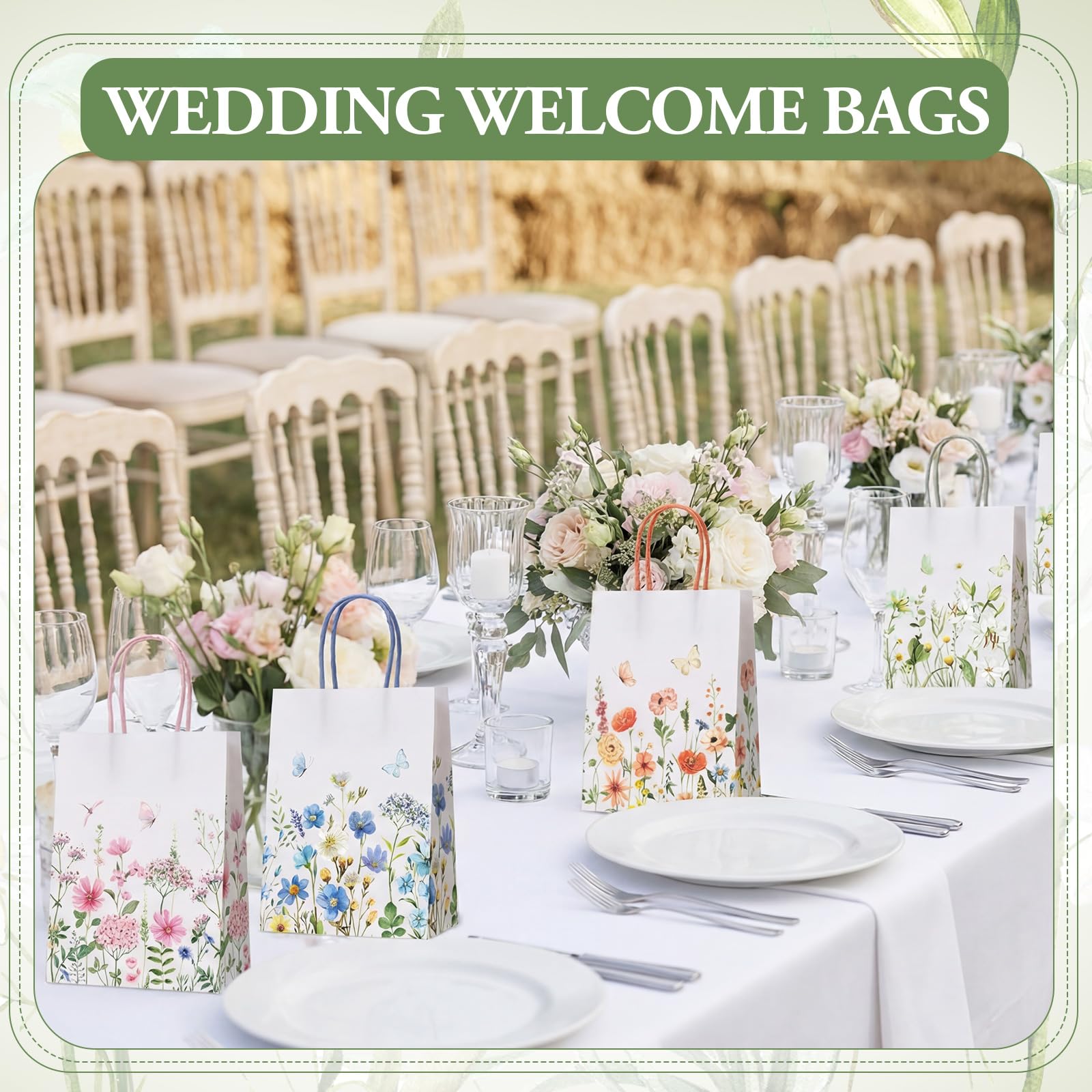 Gaillty 24 Pcs Wildflower Paper Gift Bags 6 Styles, Floral Goodie Bags with Handles Flower Wedding Welcome Bag for Wedding Bridal Shower Engagement Baby Shower Birthday Spring Tea Party Supplies
