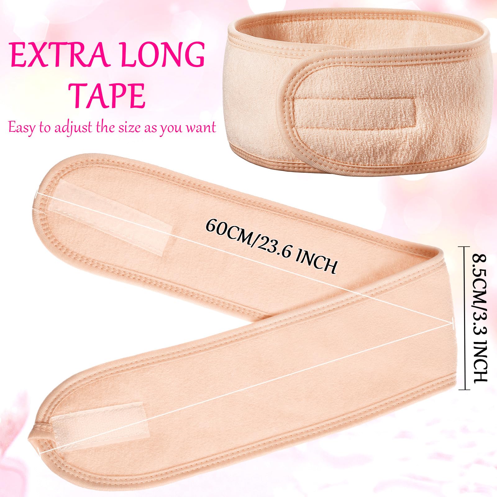 Hoteam Paquete de 30 diademas de spa para spa, diadema facial de spa a granel para lavado facial, diadema de maquillaje para ducha, baño, deporte, toalla ajustable con gancho y bucle (rosa claro)