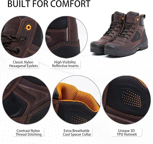 Miniatura 3 de MWORK Botas de trabajo de seguridad de 6 "para hombres, resistente al agua, punta compuesta, resistente a pinchazos, EH, antideslizante, sin metal,