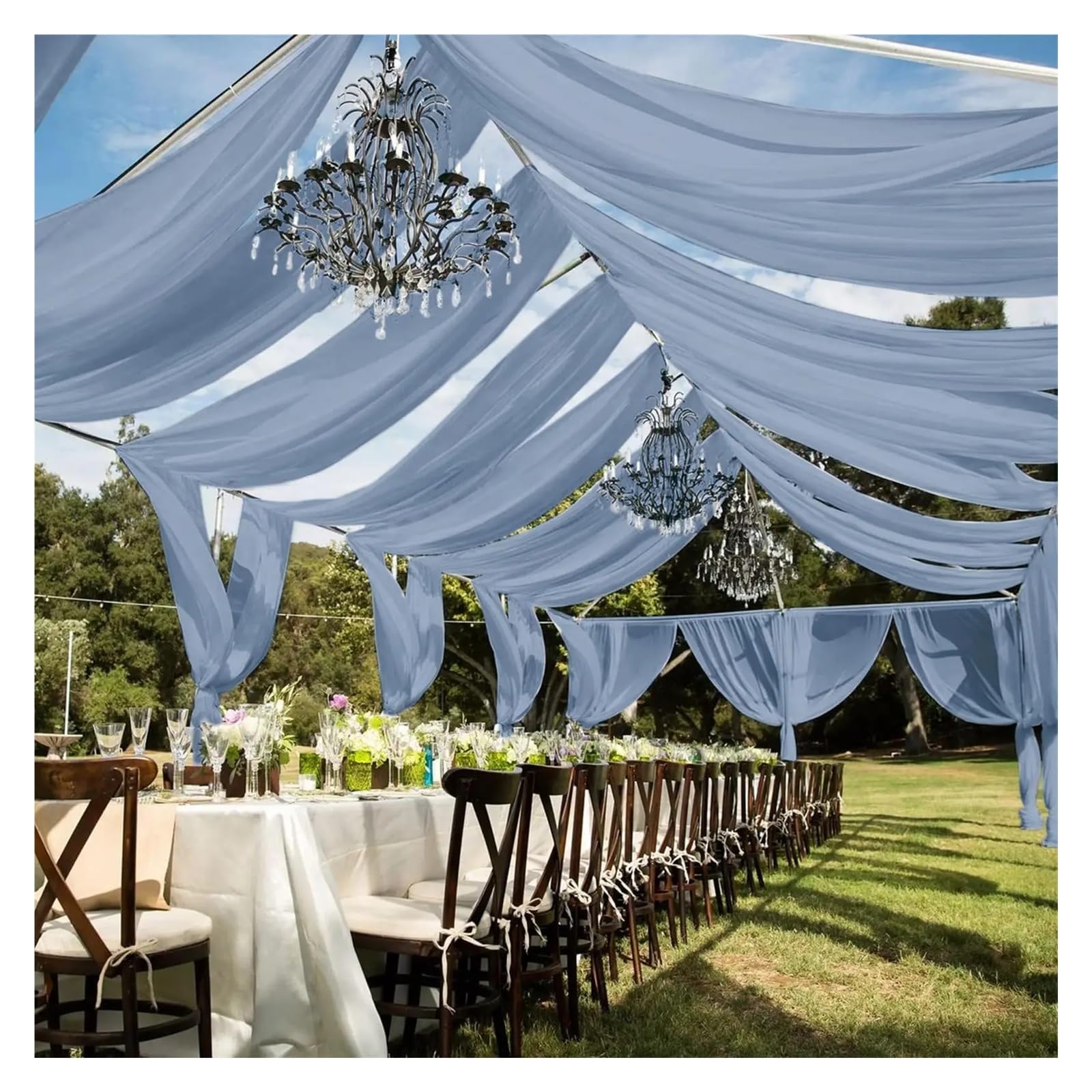 DeckenvorhäNge FüR Hochzeitsfeiern Weiße Deckenvorhänge, Hochzeitsbogen, drapierter Stoff, Voile-Chiffon-Vorhang, drapierte Deckendekorationen for Party, Zeremonie, Bühne(1pcs Grey blue,W150xH600cm)