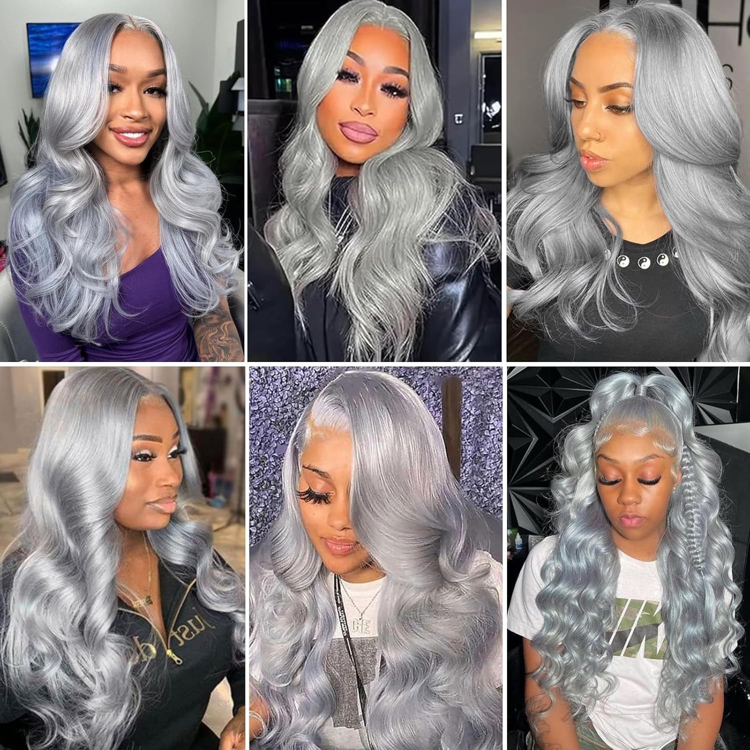 Human Hair Bundles Natural Color 3 Bundles Grey# Body Wave Bundles 300g Human Hair Unprocessed Brazilian Virgin Quick Weave Human Hair Extensions(#Grey Body Wave, 16 18 20)