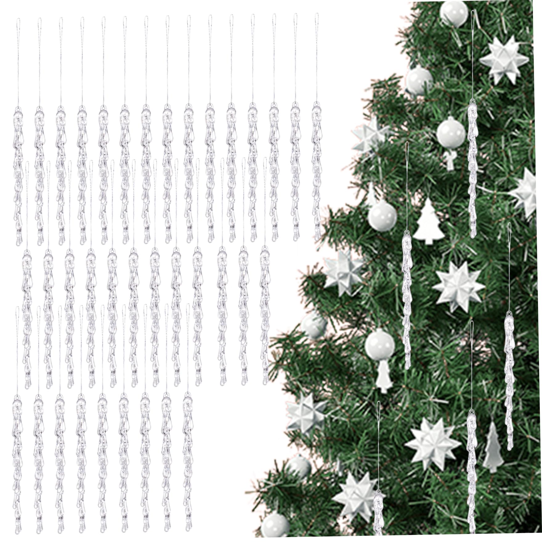 36Pcs Icicle Ornaments Transparent Acrylic Ornaments with Hanging Loop DIY Realistic Christmas Decorations for Winter Christmas Tree Home Party Icicle for Tree