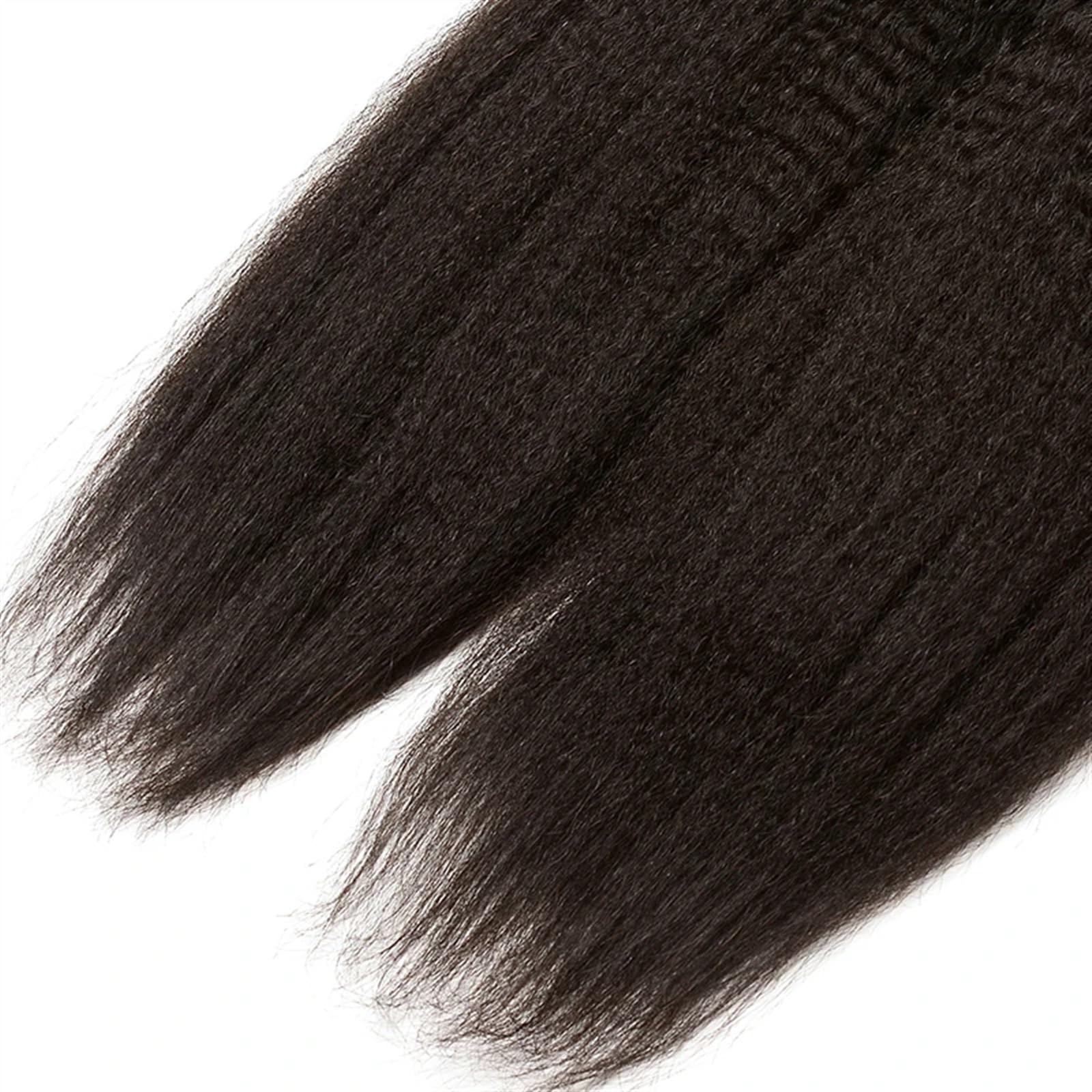 Bundle Hair Mechones brasileños de cabello humano liso Yaki 8a, no Remy, rizado, 3 mechones, gruesos Color Natural Extensiones de peinado(10 12 14 (3 pcs))