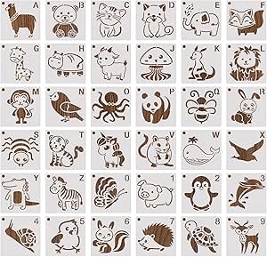 MWOOT 30 Pièces Pochoirs D'animaux Mignons,Cute Stencils Pochoirs De Peinture Pour Animaux,Painting Stencils,Réutilisable Pochoirs Pour Décors Muraux En Toile De Scrapbooking DIY (12.5 X 12.5cm