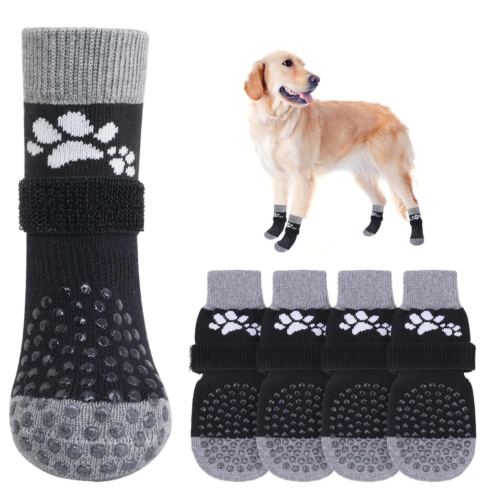 SCENEREAL Anti Slip Dog Sock to Prevent Licking Paws for Hardwood Floors Boots & Paw Protector Shoes for Hot/Cold Pavement with Grippers