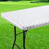 Vista 38 de Mantel rectangular, manteles de plástico elásticos ajustables con parte trasera de franela para mesas de 4 pies, manteles de vinilo impermeables