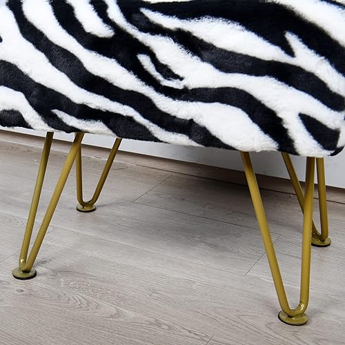 Miniatura 81 de Banco otomano rectangular largo de vaca de piel sintética para entrada, reposapiés suave y peludo, 46 x 16 x 17 pulgadas, banco de asiento