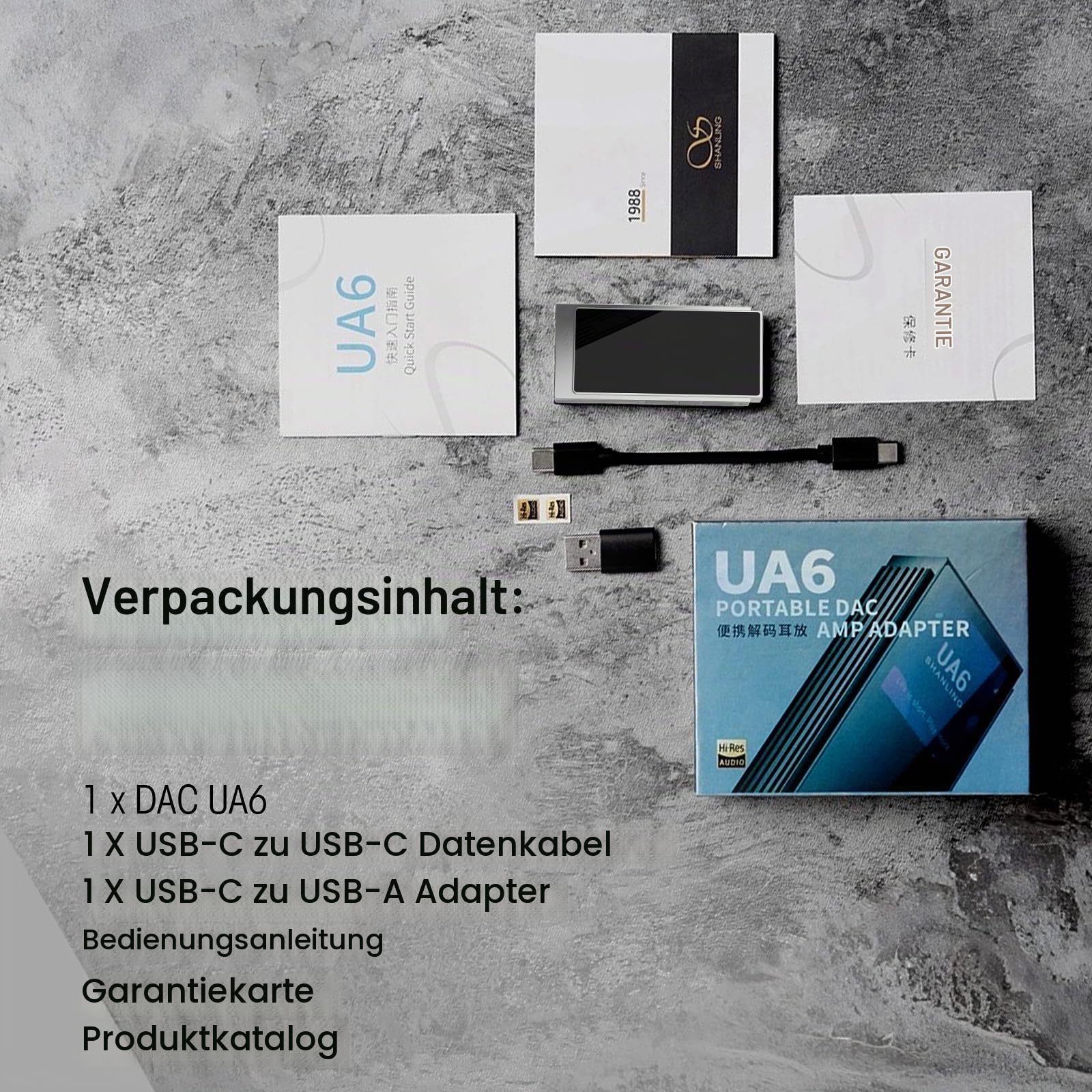 SHANLING UA6 Kopfhörerverstärker, tragbarer USB DAC Amp, DAC CS43131x4, 768kHz/32bit DSD512, 1,3IN Display, für Android/iOS/Mac/Windows, 3,5/4,4 mm/SPDIF-Ausgang, bis zu 361mW@32Ω Ausgang
