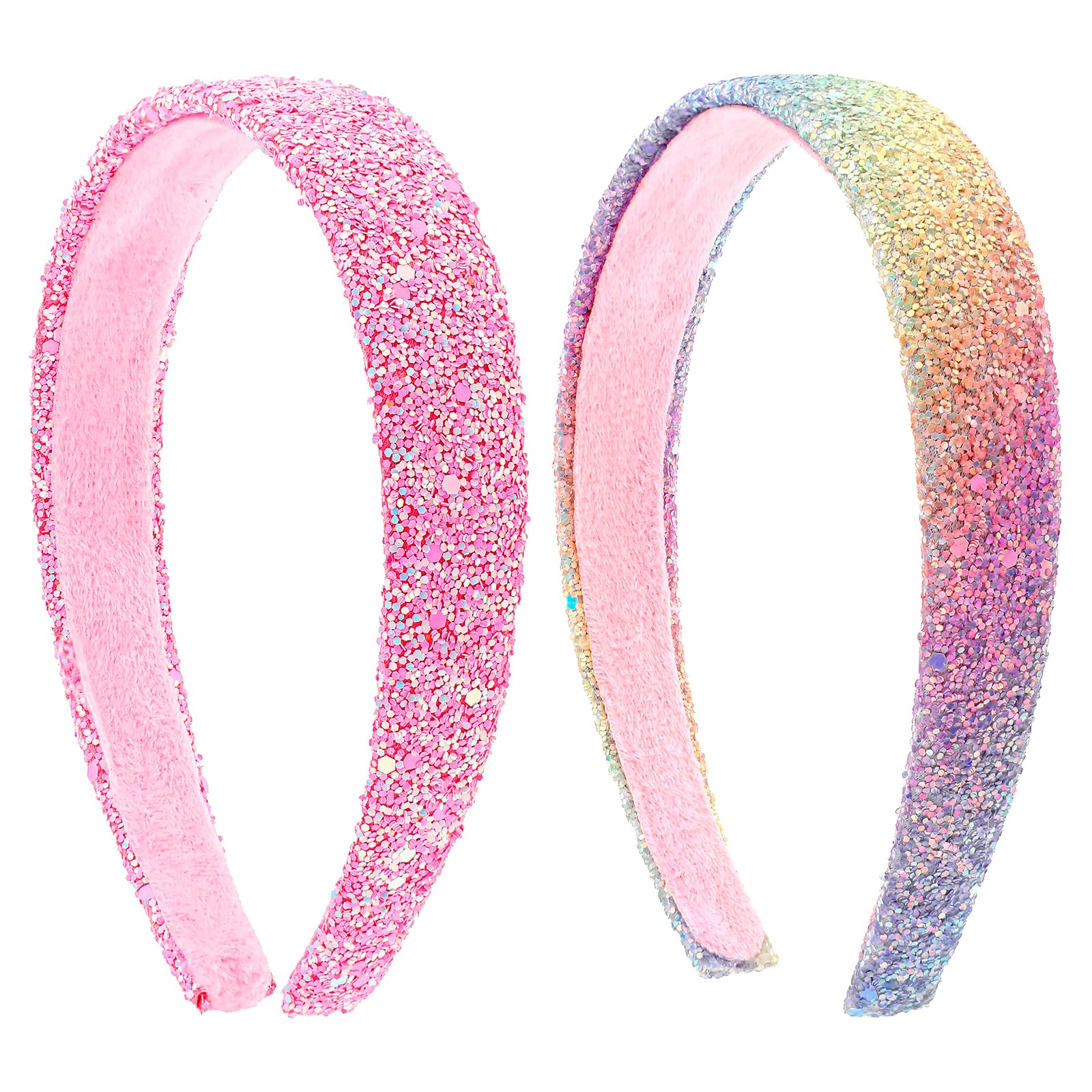 Dimeho Glitter Headbands for Girls 2 Pcs Sparkly Wide Headband Plastic Cute Non Slip Hairbands Thick Bling Fashion Hairband Colorful Rainbow Hair Accessories for Women Girls