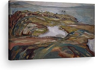 Smile Art Design Coastal Landscape, Edvard Munch Classic Art Canvas Print Famous Fine Art Oil Painting Reproduction Canvas Wall Art Home Decor Ready to Hang Made in the USA 8x12