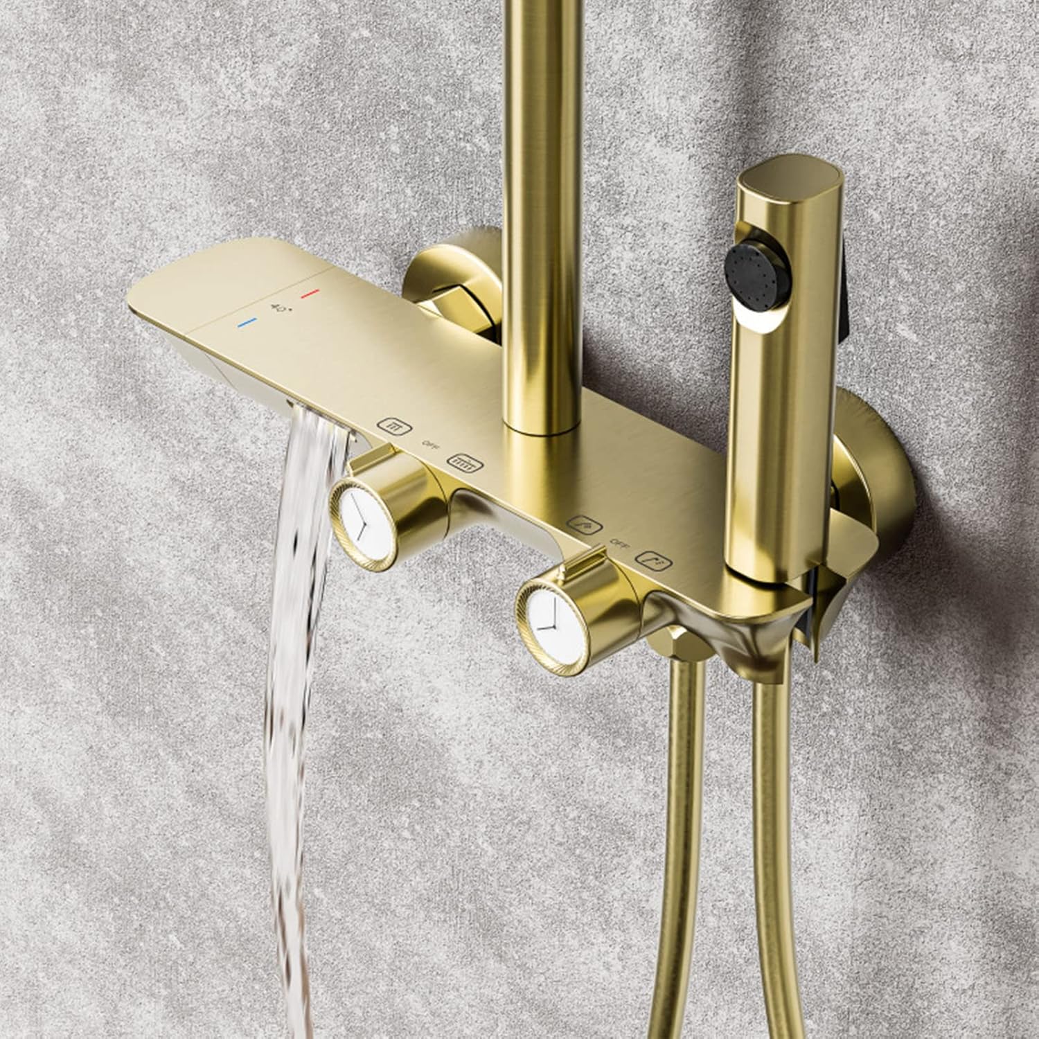 Thermostatic Shower Suit Brushed Gold, Exposed Shower Faucet Set, 4-Function Bathtub Shower Faucet, Shower Head with Hand Shower, Tub Spout, Bidet Sprayer, Slide Bar Adjustable