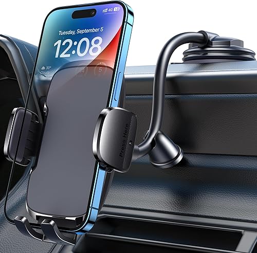 Soporte de teléfono para automóvil brazo flexible de 6.2 pulgadas Soporte de teléfono celular para salpicadero del parabrisas succión fuerte lavable