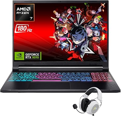 Acer Nitro V16 Gaming Laptop, 16" WQXGA LED 180Hz (100% sRGB), AMD Ryzen 7 260, 32GB DDR5 RAM 1TB Gen4 SSD, GeForce RTX 5070 DLSS4, Backlit Keyboard, RJ 45, SD Card Slot, Win 11 with Accessory