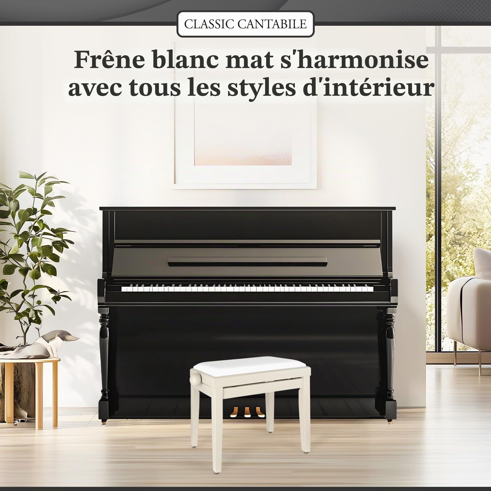 Classic Cantabile Banquette de Piano frêne Blanc Mat