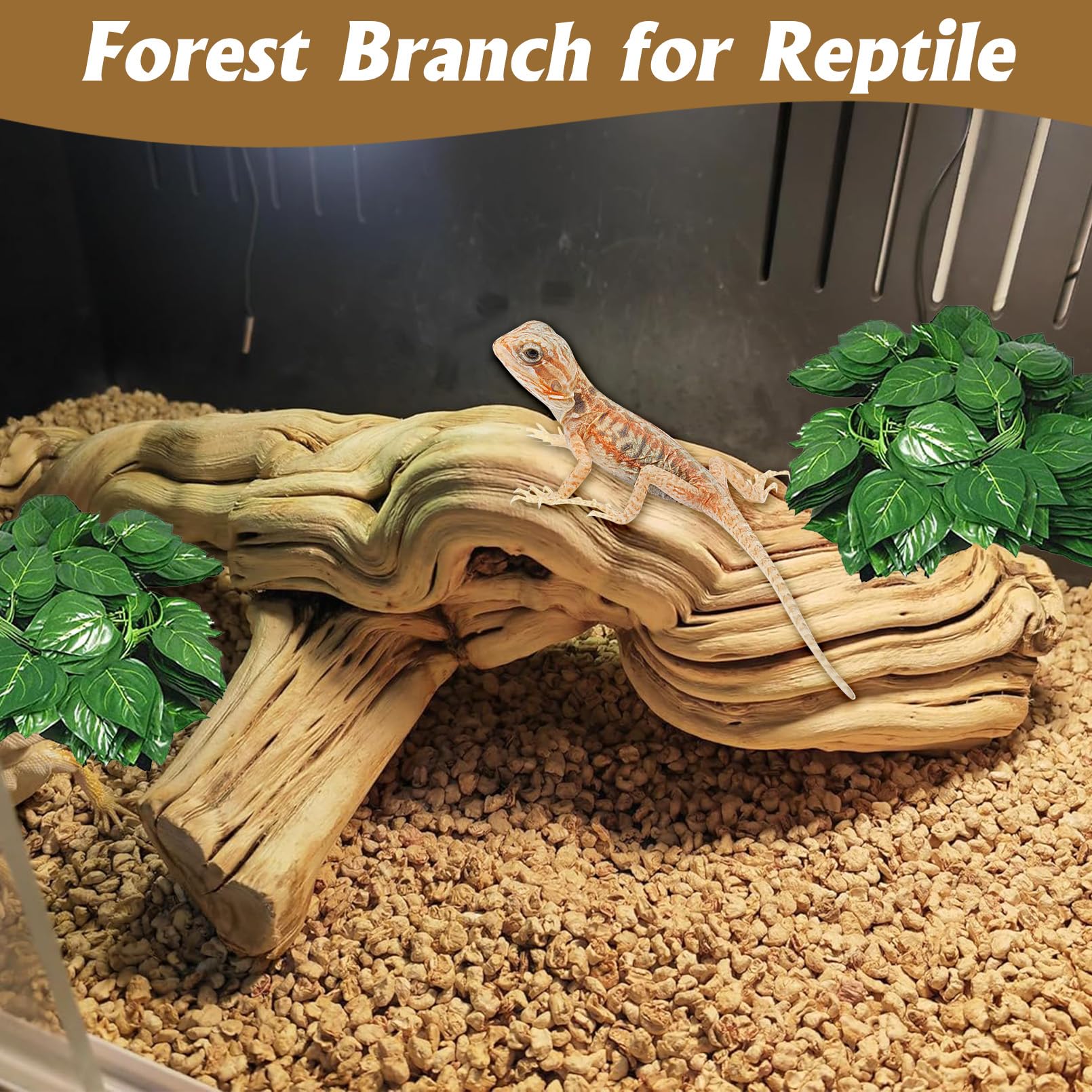 VCEPJH Decoración de rama de serpiente grande de 15.5 pulgadas, madera natural de reptiles, corcho, tronco de dragón barbudo, accesorios para tronco de árbol para camaleón, gecko, pitón, rana