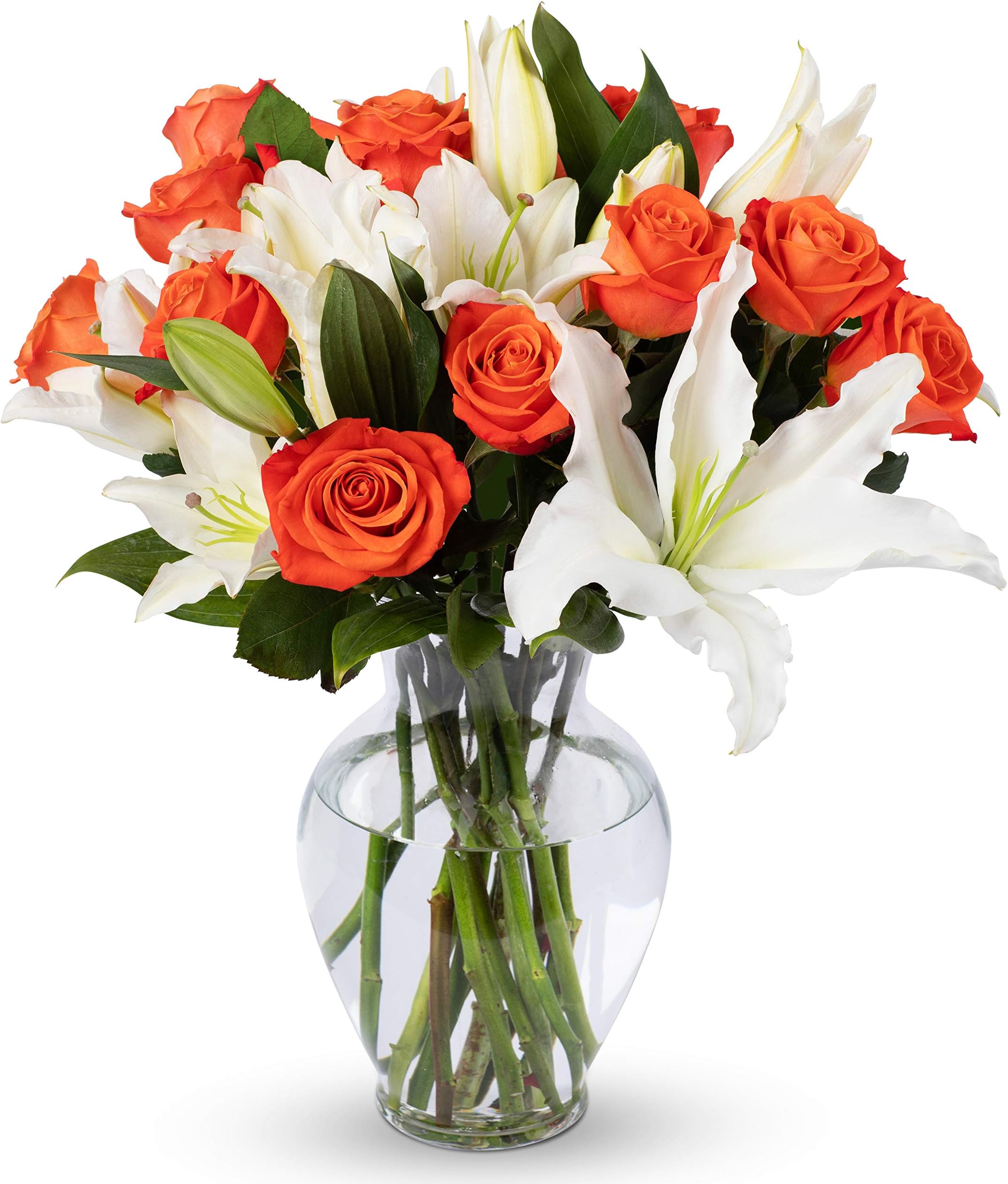 Benchmark Bouquets - Oriental Lilies & Orange Roses (Glass Vase Included) - Fresh Flowers for Delivery - Gift for Birthday, Anniversary, Get Well, Sympathy, Congratulations