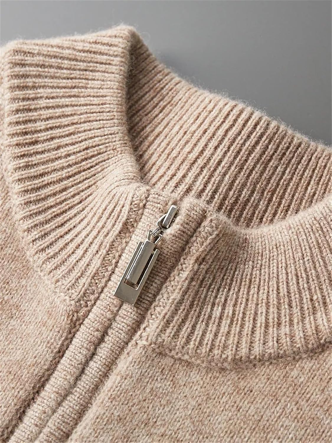 Kelsiop Men's Winter Merino Wool Pullover Stand Collar Knitted Sweater Long Sleeve Thickened Cashmere Bottom Jacket