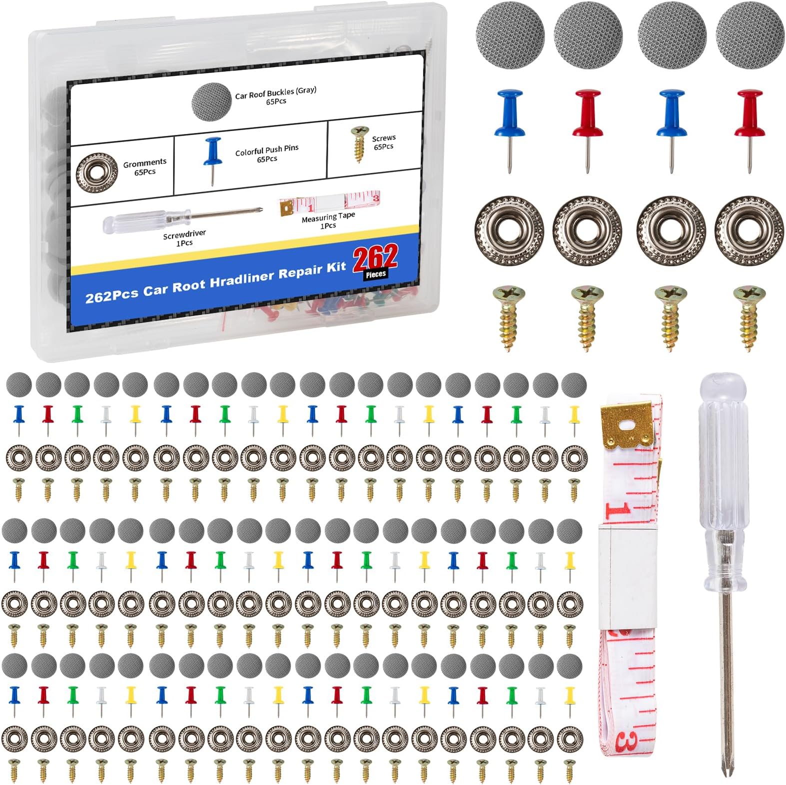 Universal 262PCS Car Headliner Pins Repair Kit, Premium Auto Interior Ceiling Snap Rivets for Fixing Sagging Roofs, Easy Installation for All Cars, Perfect for DIY Repairs (Grey)