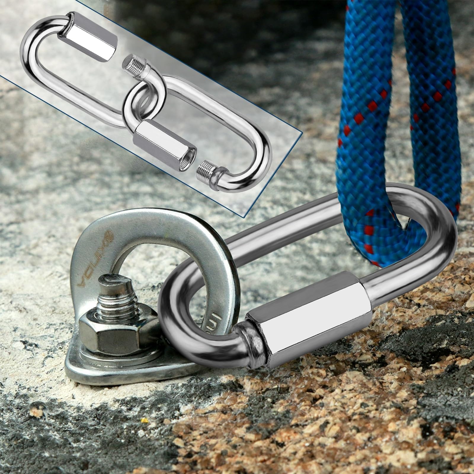 5 Pièces Maillon Rapide M6 V4A Mousqueton Vis Attache Rapide Ollegamento Rapido Anello Portachiavi per Escursioni Pesca Campeggio e Viaggi