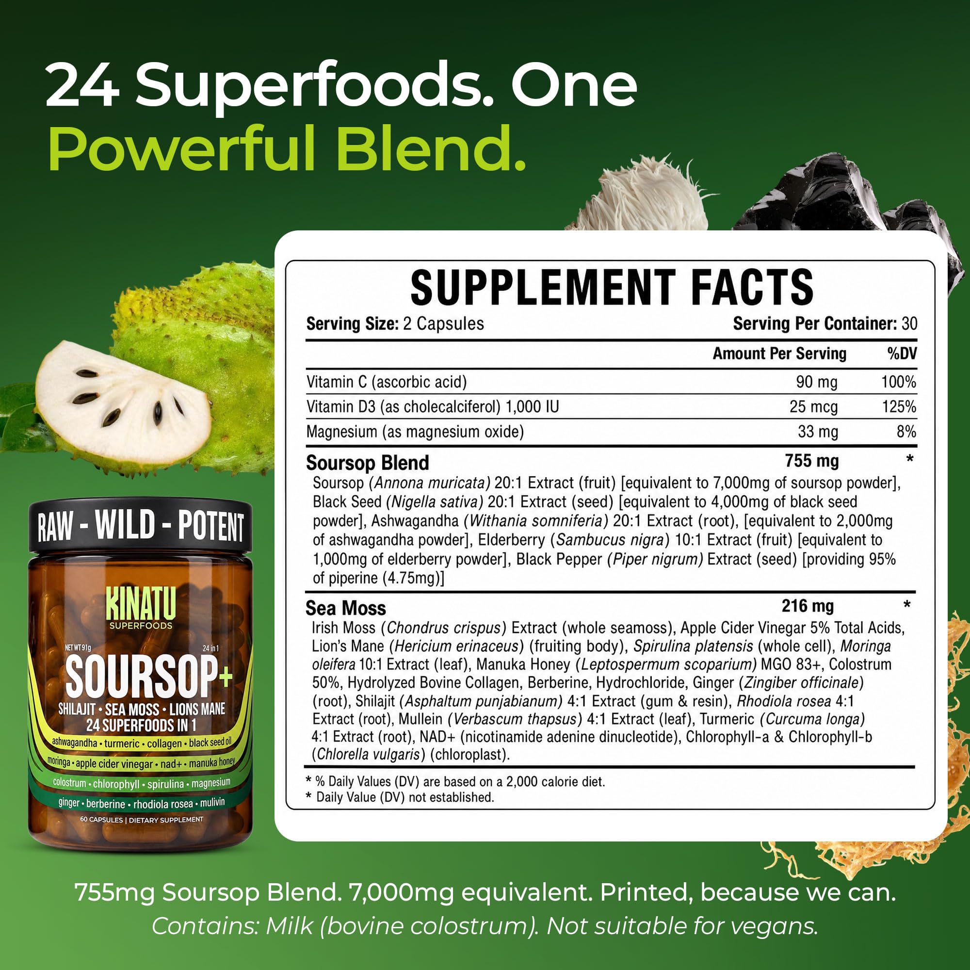 Soursop Capsules, 24 Superfoods in One, Shilajit, Sea Moss, Black Seed — Amazon image 5