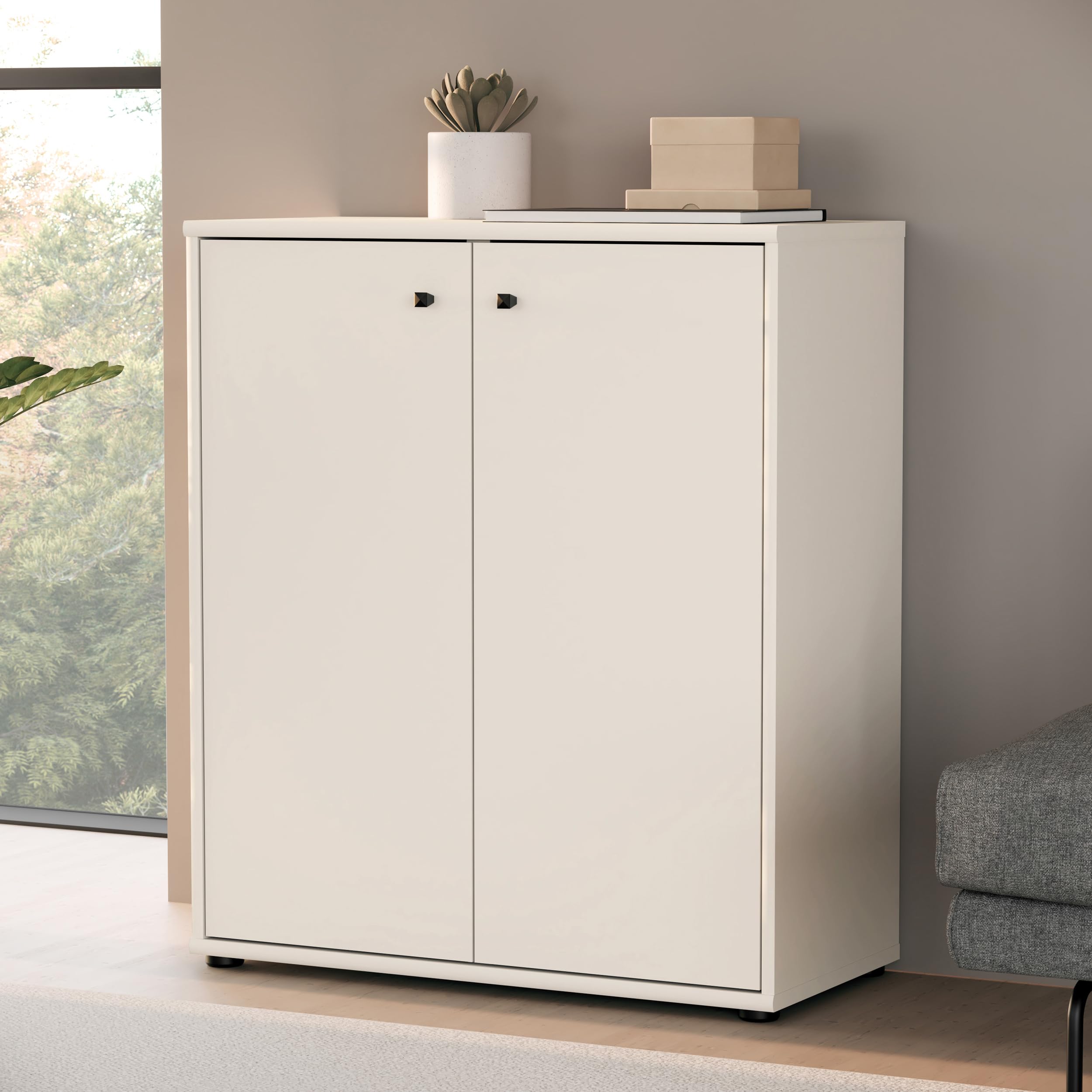 Forte TEMPRA 2 Kommode 70 80, Moderne Kommode 2-türig, Schlafzimmer, Wohnzimmer, Büro, Holzwerkstoff, Kaschmir|Beige, 73,7 cm breit x 85,5 cm hoch x 34,8 cm tief