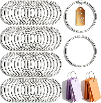 200Pack Loose Leaf Binder Rings 2 Inch Bulk Metal Rings for Index Cards Key