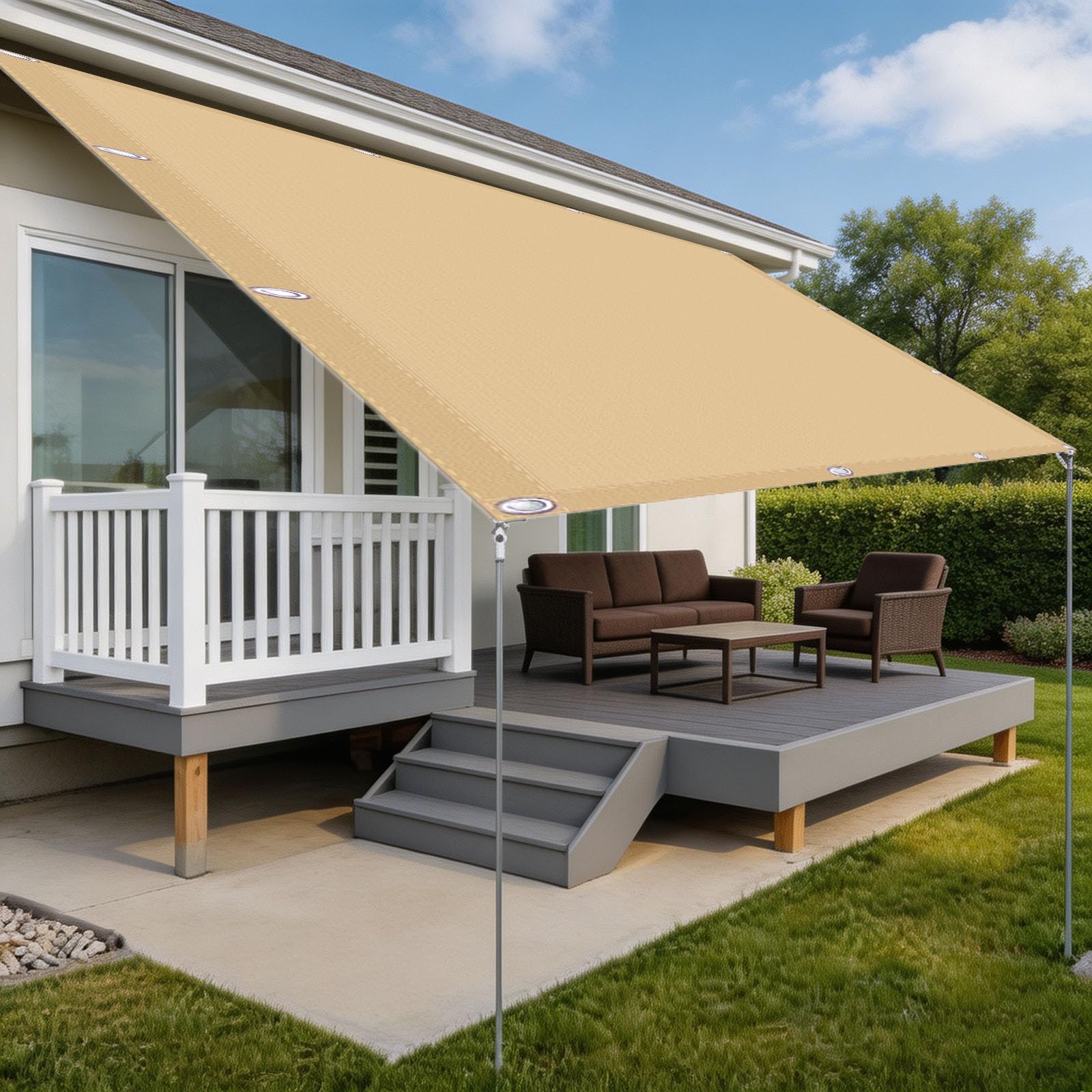 Voile d'ombrage Imperméable 160 x 530 cm 98% UV Protection PES Résistant à l'eau Rectangulaire Protection Solaire Durable Voile d'ombrage Filet pour Patio Jardin, Couleur Crème
