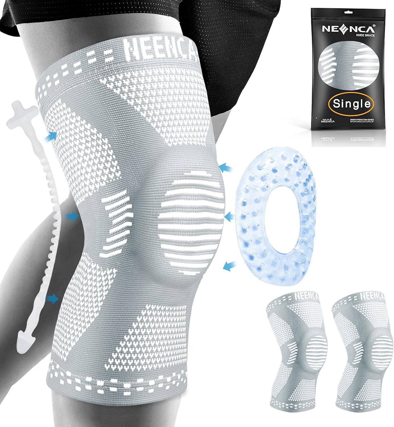 NEENCA [2 Pack] Knee Brace, Knee Compression Sleeve Support with Patella Gel Pad & Side Spring Stabilizers, Medical Grade Knee Protector for Running, Meniscus Tear, Arthritis, Joint Pain Relief, Sport : Everything Else