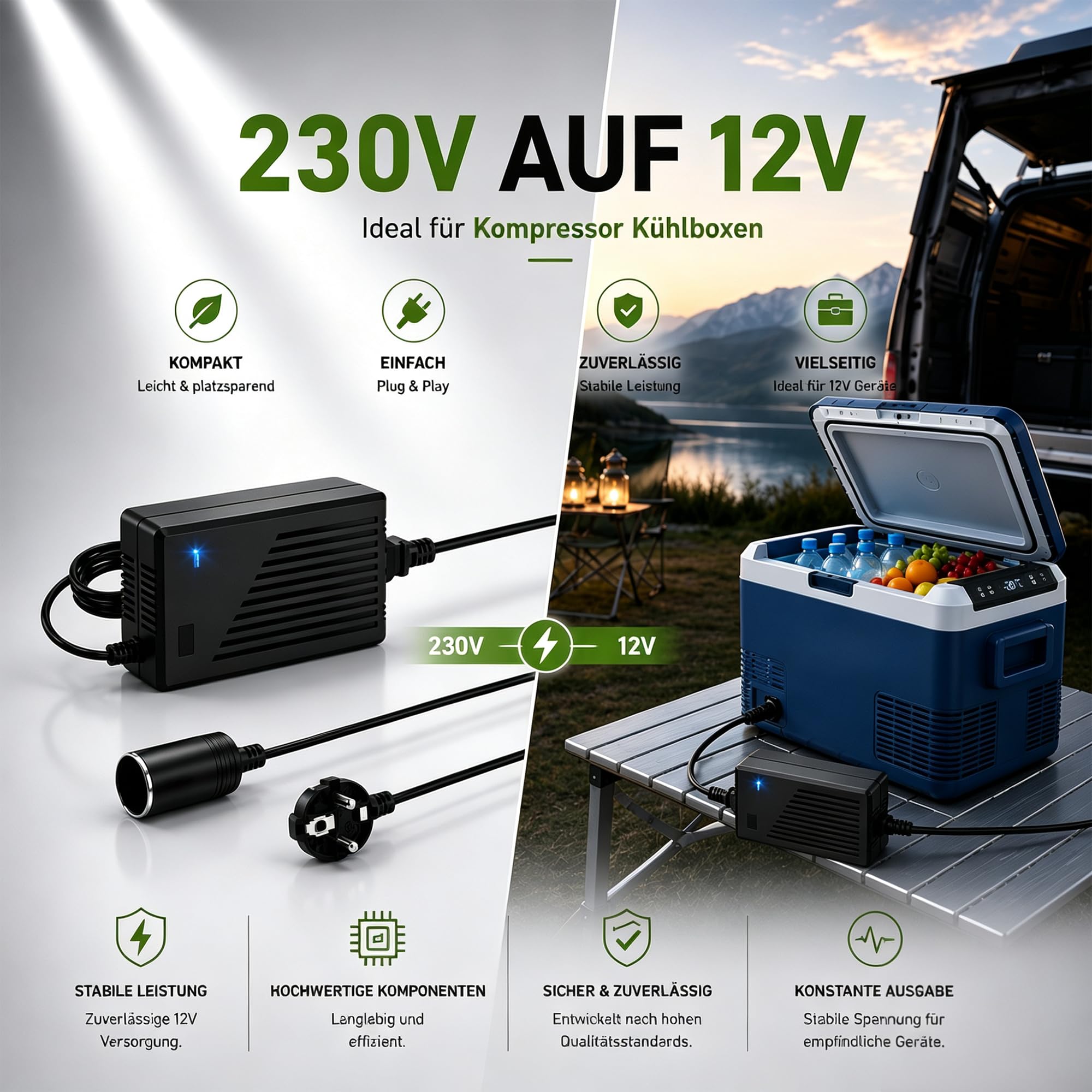 RGBer® | Convertisseur Transformateur 220V 12V | 15A 180 W | Adaptateur Secteur pour Allume-Cigare, Prise Allume-Cigare