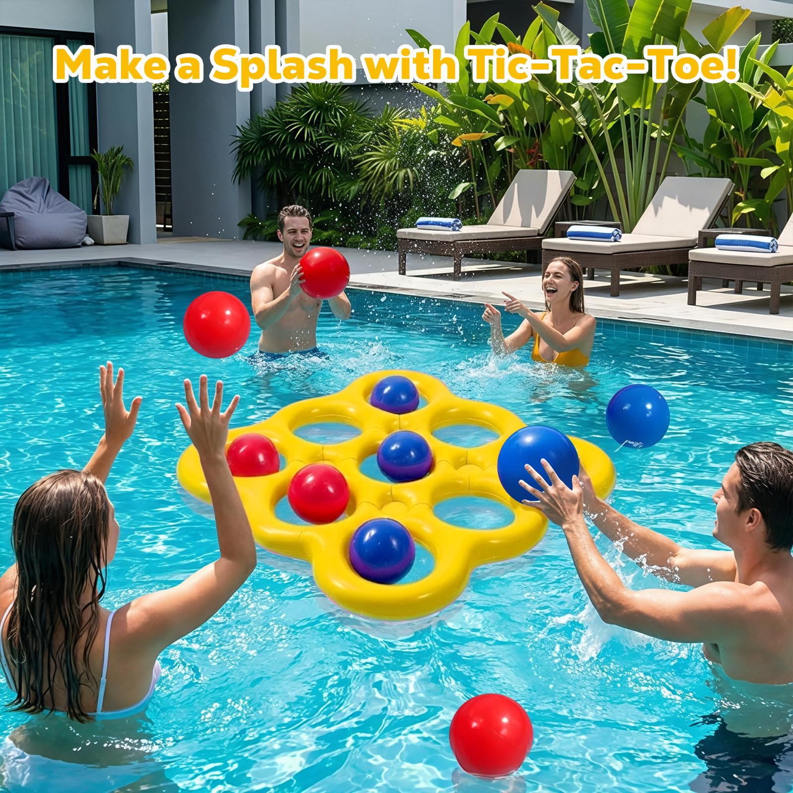 MoKo Set Giochi Acquatici Tic-Tac-Toe per Piscina, Galleggiante Piscina Gonfiabile con 10 Palline, Giochi per Feste in Famiglia Spiaggia Outdoor Adulti Adolescenti Bambini 2-10 Giocatori