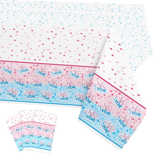 3 Pack Gender Reveal Tablecloths for Party Decoration, Boy or Girl Plastic Rectangular Party Table Cover Pink and Blue Tablecovers for Baby Gender Reveal Baby Shower Birthday Party Supplies,