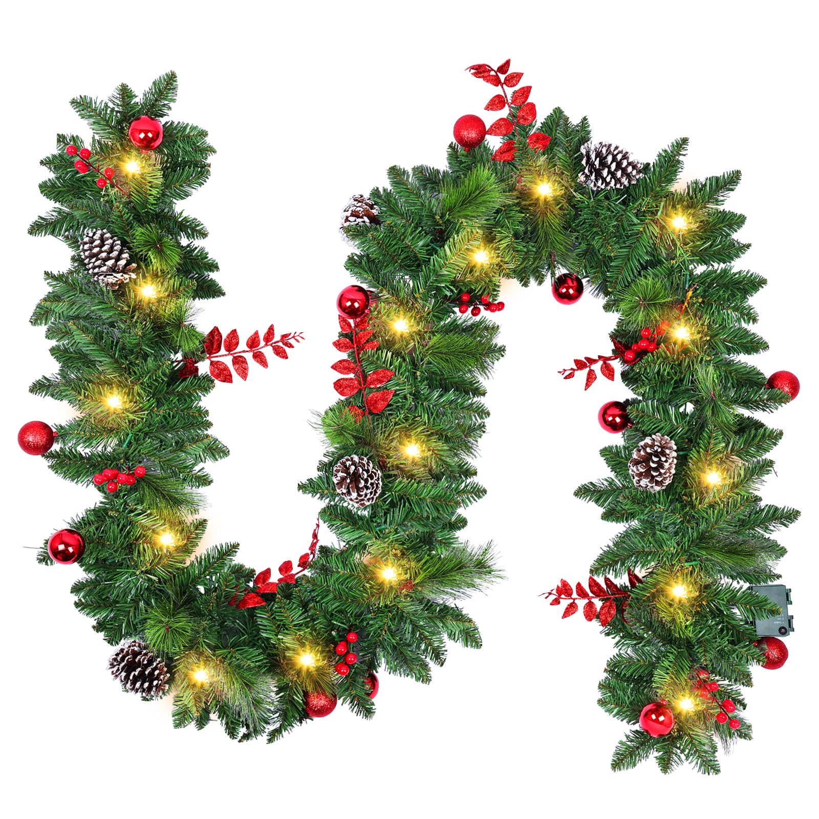 Ghirlanda Natalizia per Porta: 2,7M Ghirlanda Natale Decorazioni Artificiale con 30 LED, Scatola Batteria con Timer Impermeabile, Decorazione Natalizia per Balcone, Casa, Scale, Camino