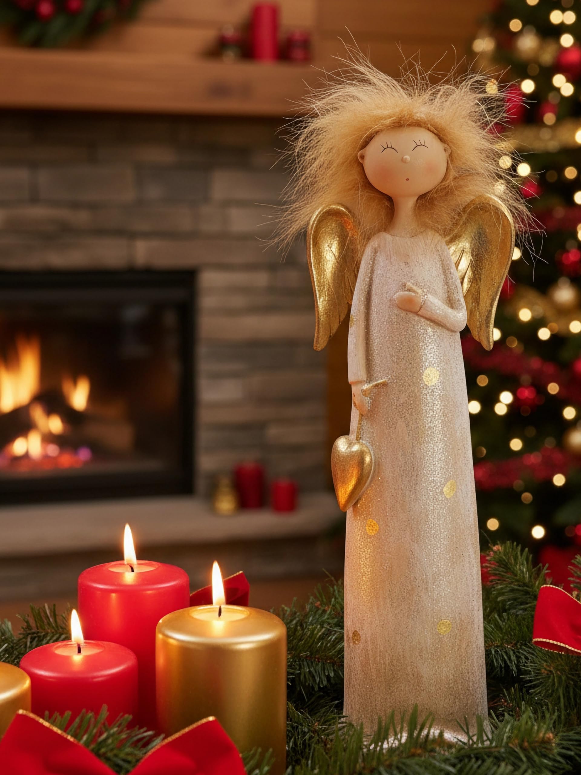 Pommerntraum ® | verrückter Engel Weihnachtsengel Schutzengel Guardian Angel Weihnachtsfigur Dekorationsfigur Schreibtischfigur NORMAL KANN JEDER (mit Herzchen)
