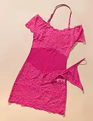 Conjunto de pijama feminino sexy de renda com corte justo e tecido transparente para noites íntimas