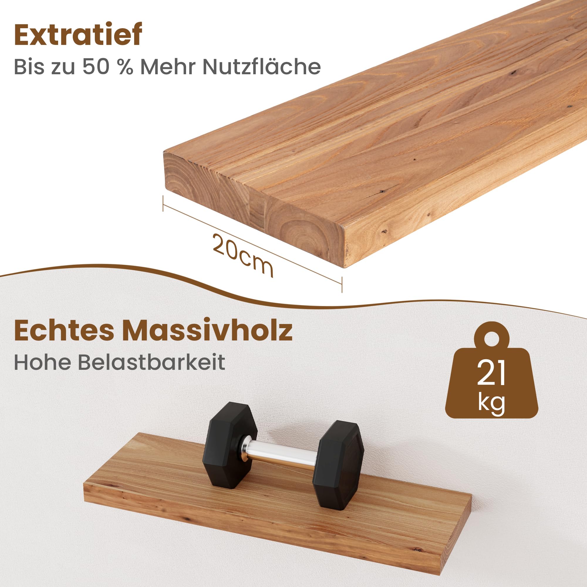 Estantes flotantes para decoración de pared, estantes flotantes de madera de olmo maciza rústica de 8 pulgadas de profundidad, estantes de pared con soporte invisible para sala de estar, baño