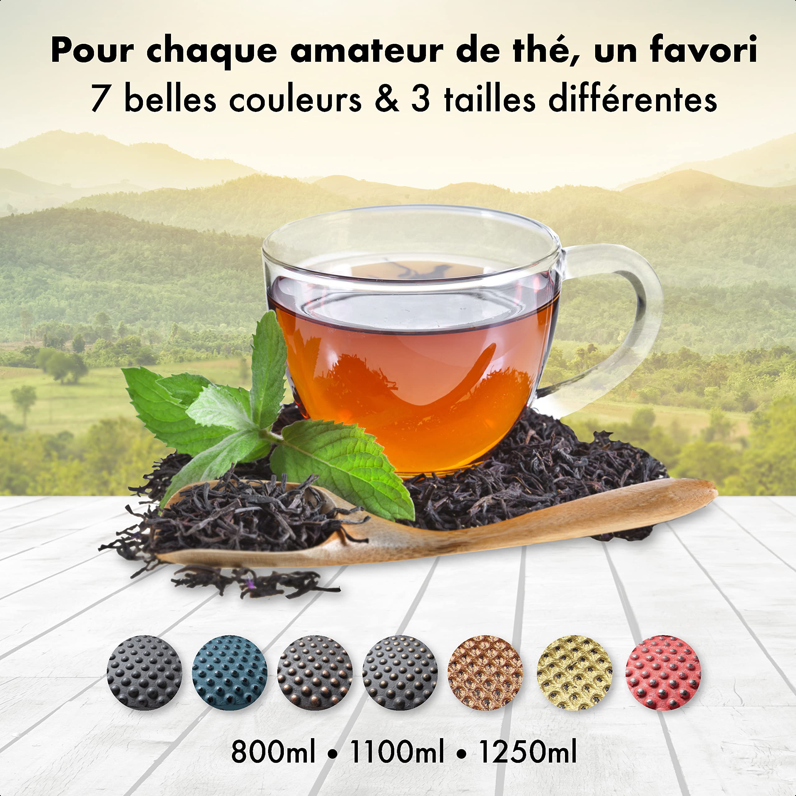 Kambin THEIERE FONTE1,25 LITER - Théière en Fonte avec Infuseur - Entièrement émaillée de l'intérieur - Prépare Une Tasse de Thé Parfaite – Design Authentique Japonais à Picots - Cuivre