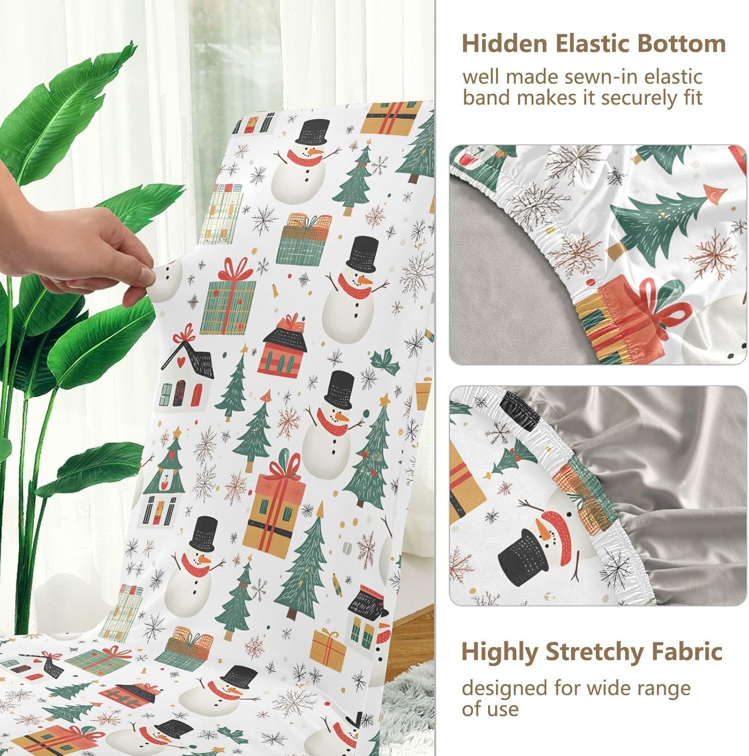 ALAZA Chair Covers for Dining Room, Christmas House Tree Snowman Pattern Stretch Chair Cover Sets Chair Protector Removable Washable for Ktichen Restaurant Hotel