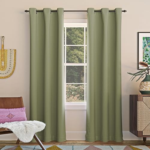 Sun Zero Easton Energy Saving Blackout Grommet Curtain Panel, 40" x 84", Sage Green