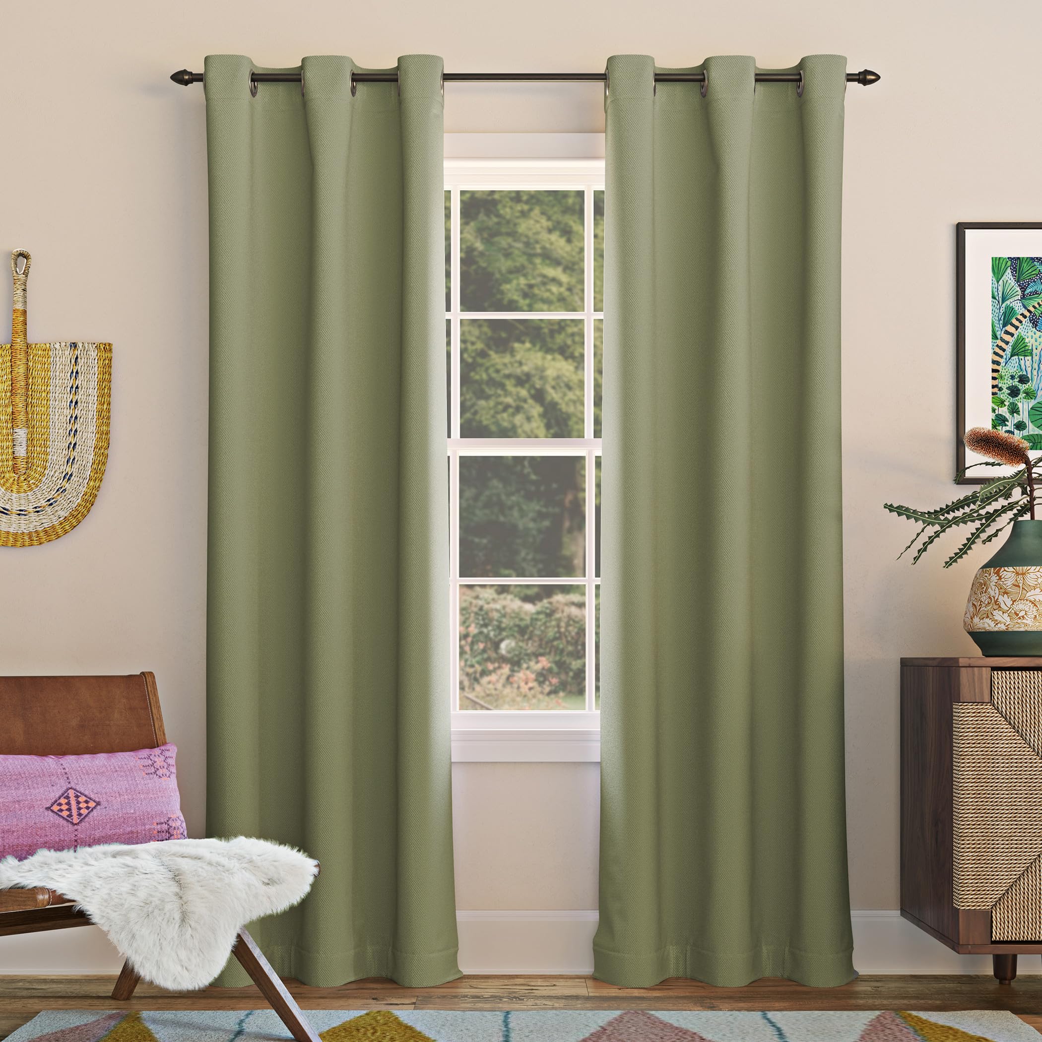 Sun Zero Easton Energy Saving Blackout Grommet Curtain Panel, 40" x 63", Sage Green