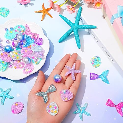 Miniatura 4 de Jutom 10150 piezas de centro de mesa de sirena de relleno de sirena para mesas, concha, cola de pez, estelleroide, cuentas de perlas multicolor,