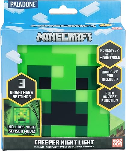 Miniatura 2 de Paladone Minecraft Creeper Luz nocturna, función de sensor nocturno, portátil, parte trasera adhesiva para colocar en la pared, regalo con licencia