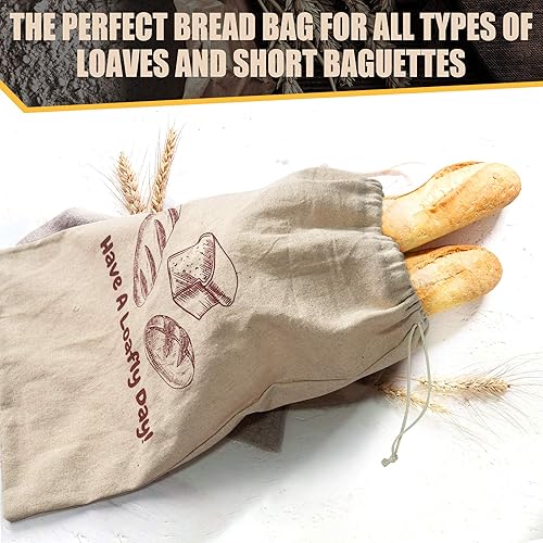 Miniatura 5 de Bolsas de pan de lino, bolsas para panes caseros, paquete de 3 bolsas de lino reutilizables para masa madre, almacenamiento natural para panes
