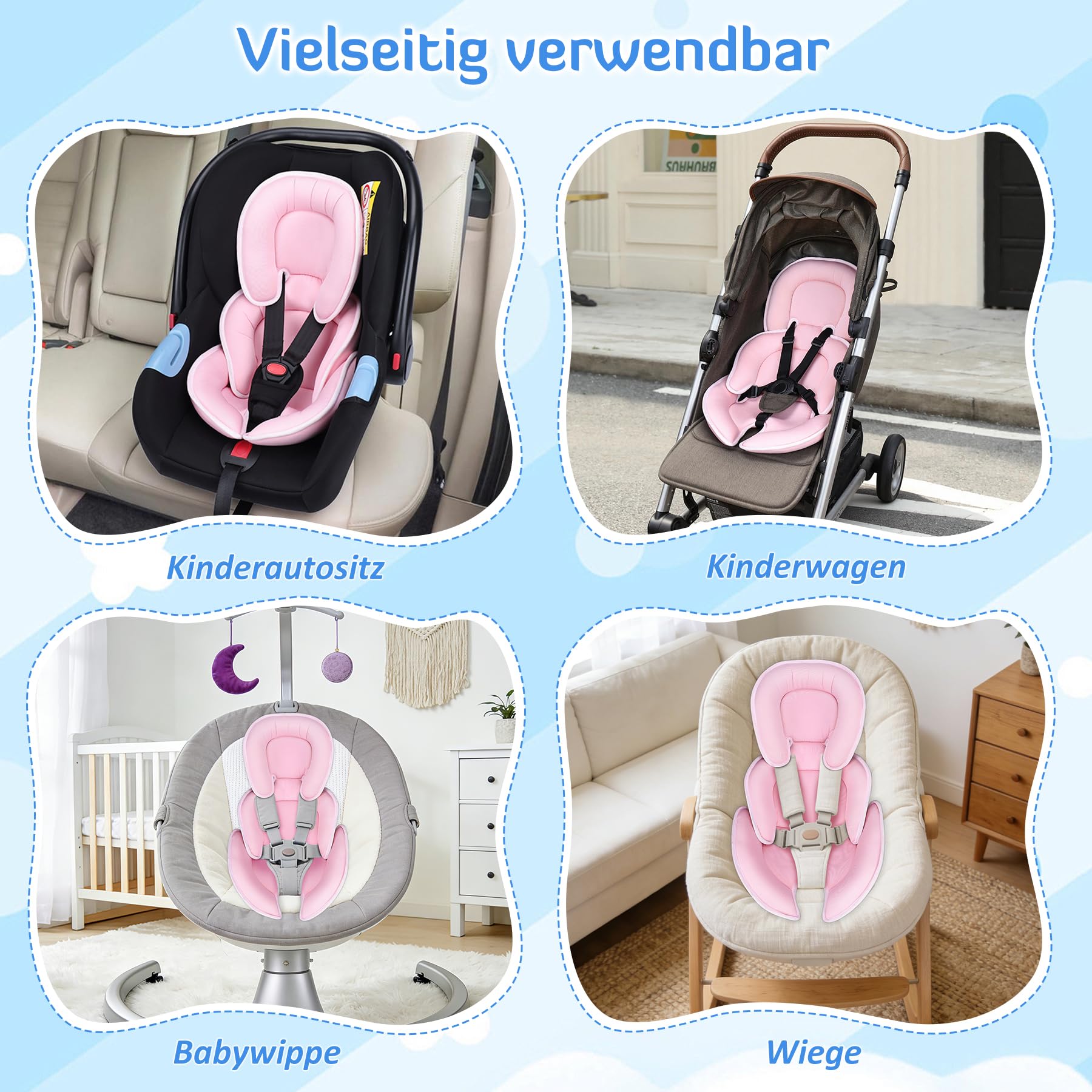 INFANZIA Réducteur de siège bébé pour toutes les poussettes, rose